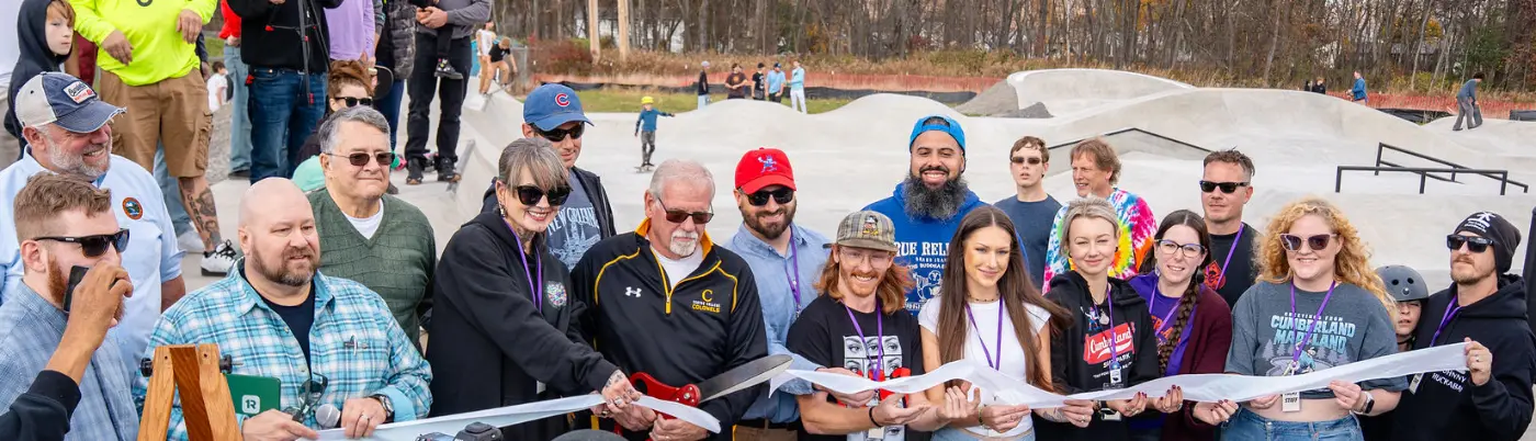 Cutting the ribbon of the Cumberland Skatepark